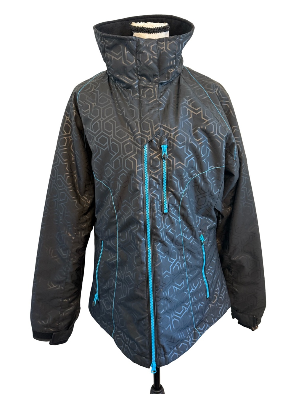 Body Glove Women’s Black Waterproof Snow Ski Jacket Turquoise Trim Hooded Medium